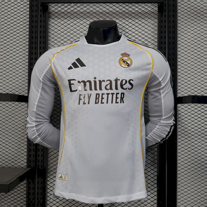 Real Madrid 2025/26 Home Mangas Largas Jersey Player Version